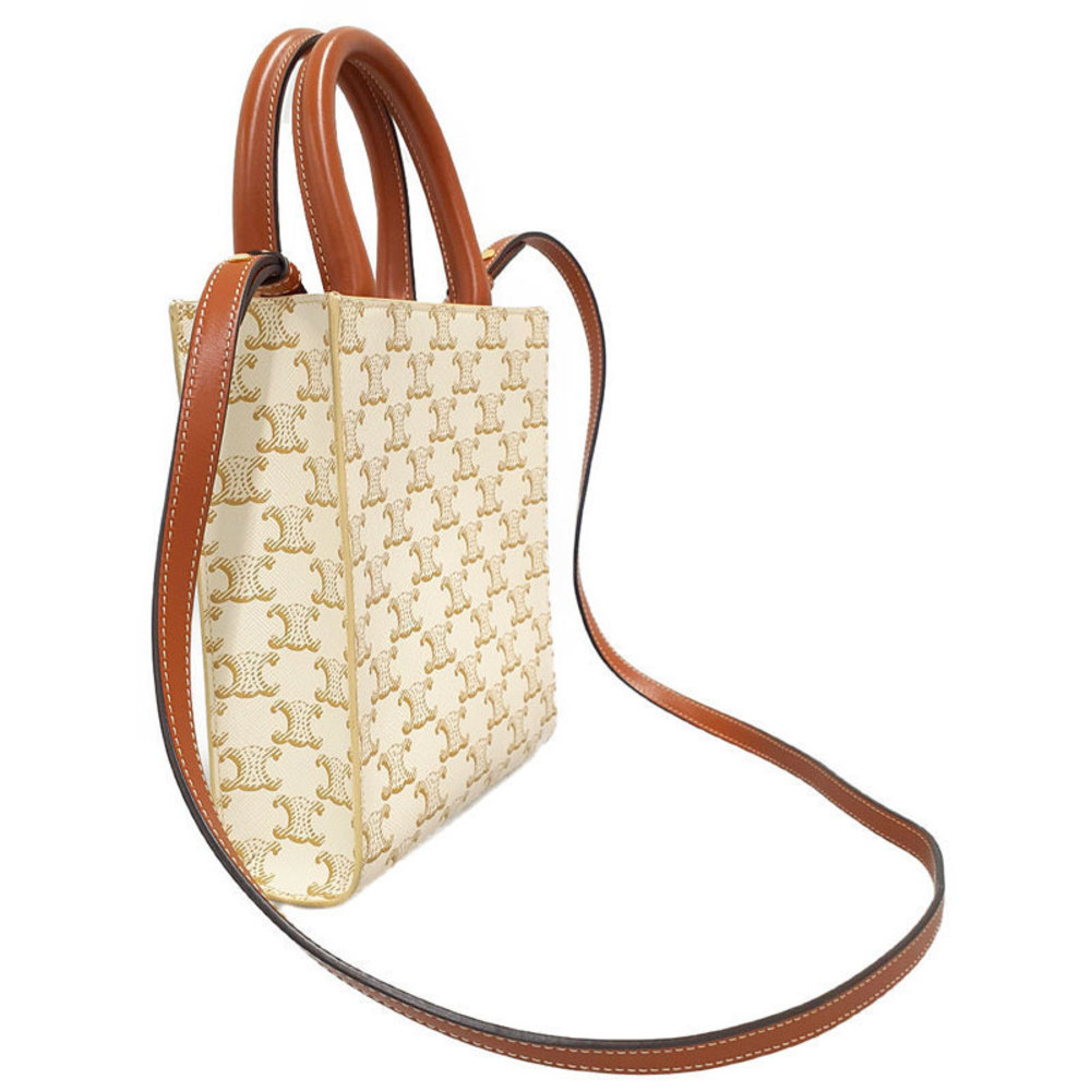 Celine Triomphe Canvas Mini 2way Bag White Brown - image 2